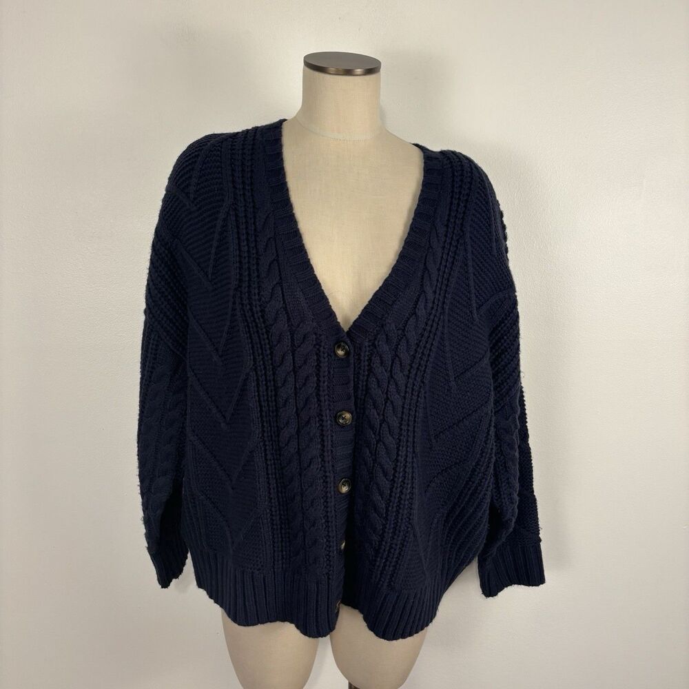 Torrid Cardigan Sweater Womens Size 3 3X Navy Blue Cable Knit V-Neck Button Up